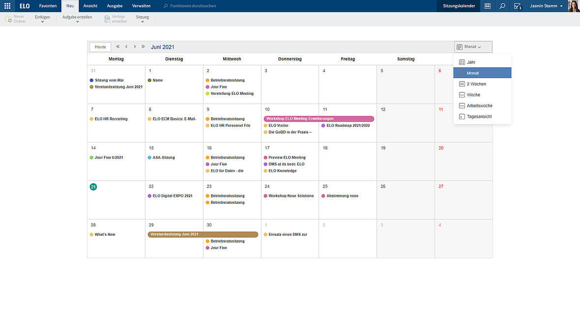Dank der integrierten Kalender-App haben Sie stets den Überblick über alle Sitzungen und Meetings.